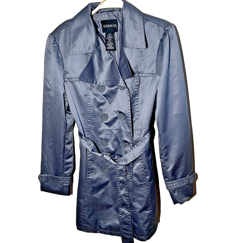 Y2K Women's Satin Belted Trench Coat Gray/Silver Size Medium Classic Trendy NYE